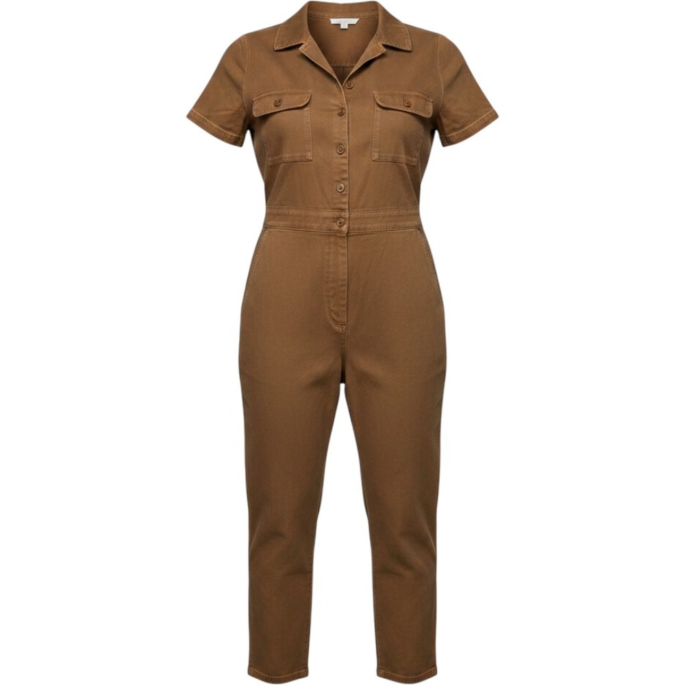 Outerknown Womens SEA Suit Short Sleeve Utility Jumpsuit Brown Cedar Size S